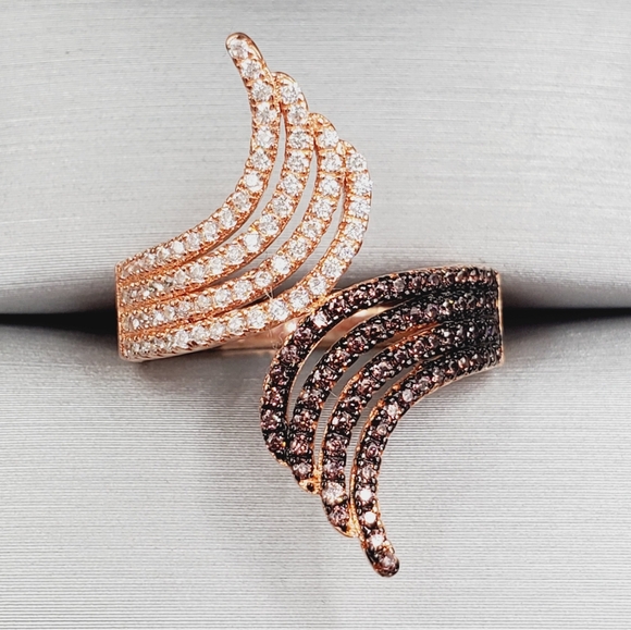 Chocolate & White Diamond Simulants Rose Gold - 925 Sterling Silver Ring
